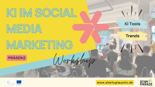 Flyer für die Veranstaltung KI im Social Media Marketing. 