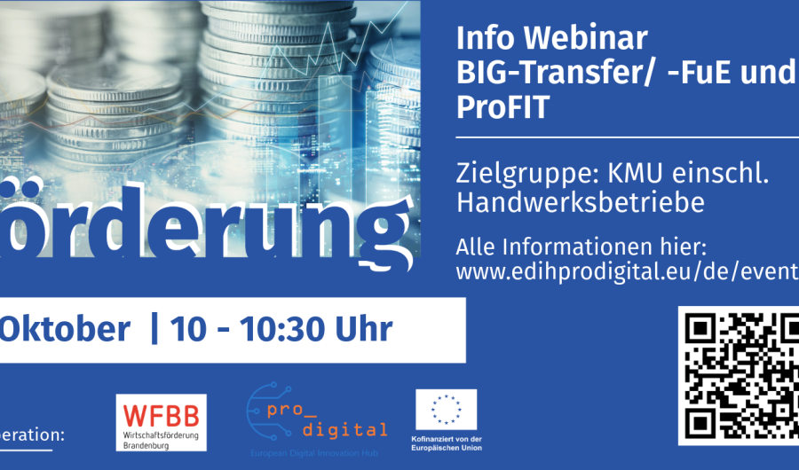 Fördermöglichkeiten BIG Transfer/-FuE und ProFIT Webinar - 8. Oktober 2024 - 10 - 10:30 Uhr Online