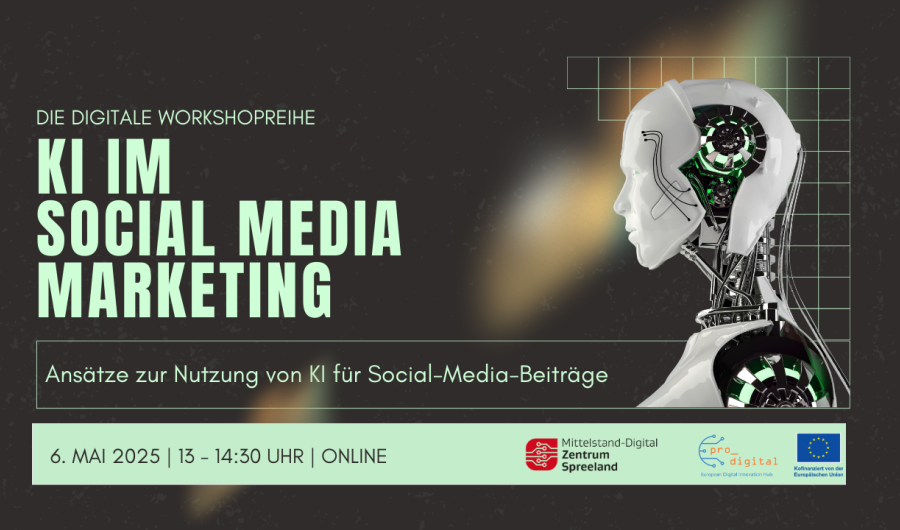 Plakat zur Ankündigung einer Veranstaltung zum Thema KI im Social Media Marketing