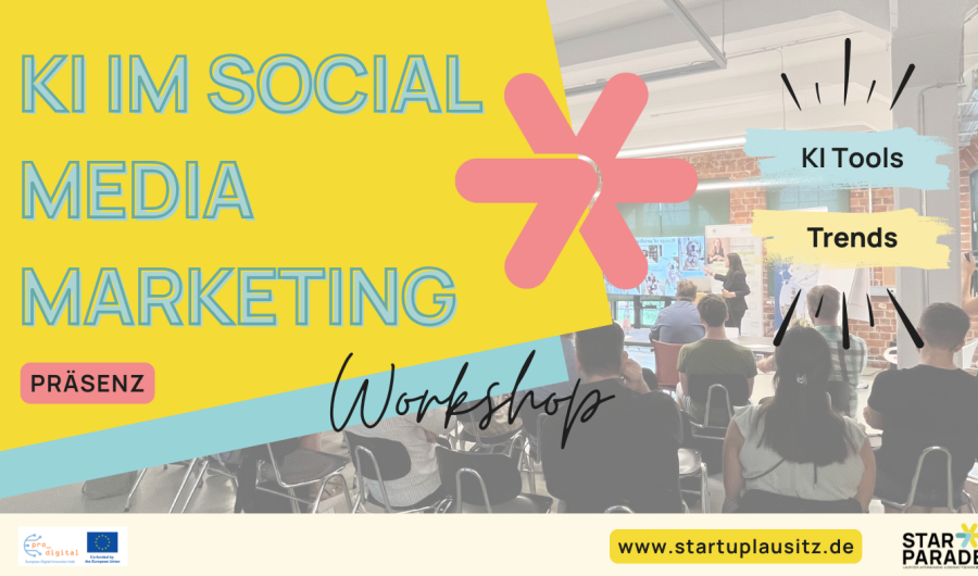 Flyer für die Veranstaltung KI im Social Media Marketing. 