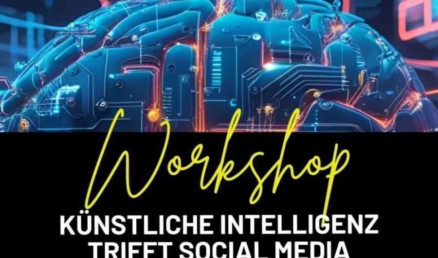 Flyer für die Veranstaltung KI im Social Media Marketing. 
