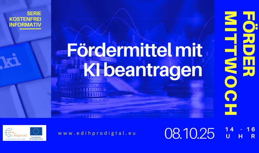 Fördermittel mit KI beantragen Flyer für Workshop Fördermittwoch, Fördermittel mit KI beantragen