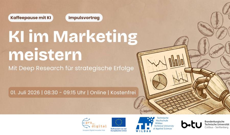 Flyer zur Veranstaltung - Kaffeepause mit KI - KI im Marketing meistern