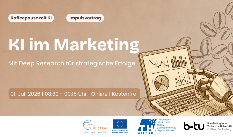Flyer zur Veranstaltung - Kaffeepause mit KI - KI im Marketing