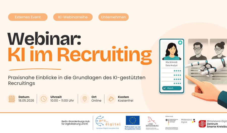 Flyer zur Veranstaltung - Webinar: KI im Recruiting - Mittelstand-Digital Zentrum Smarte Kreisläufe