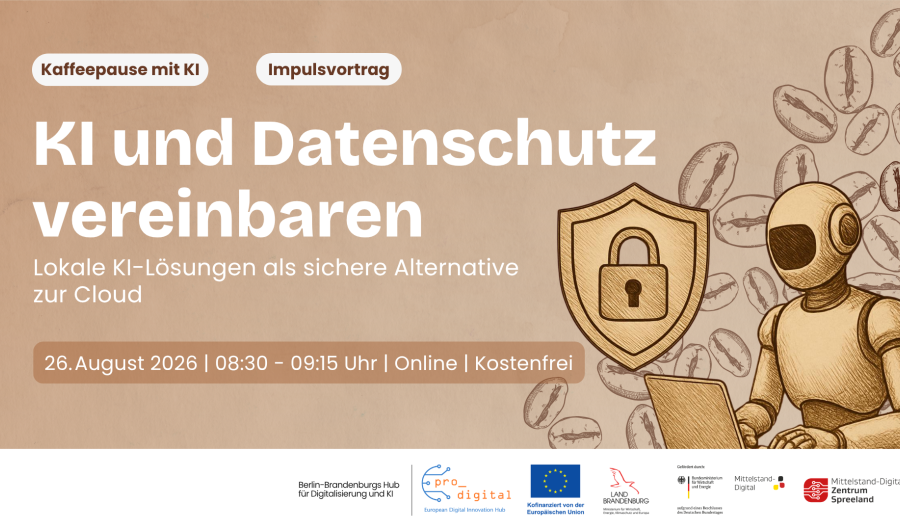 Flyer zur Veranstaltung - Kaffeepause mit KI - KI und Datenschutz vereinbaren
