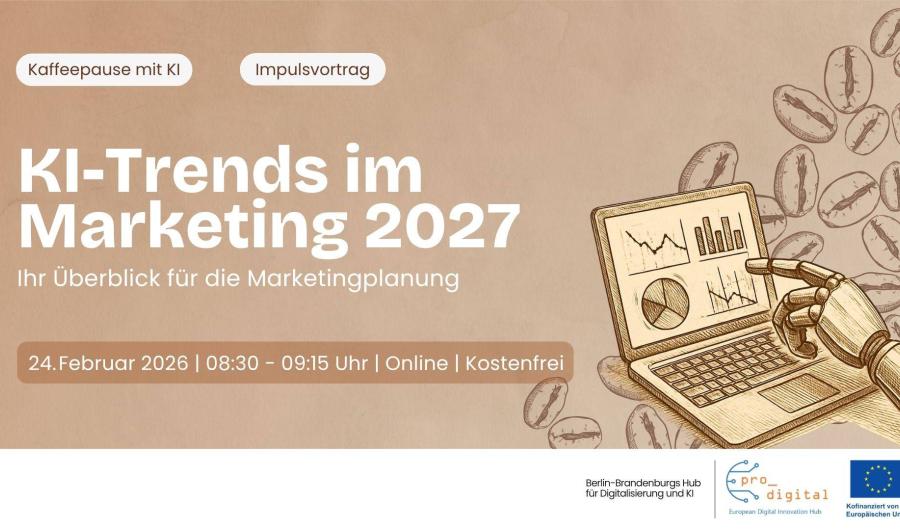 Flyer zur Veranstaltung Kaffeepause mit KI - KI-Trends im Marketing 2027