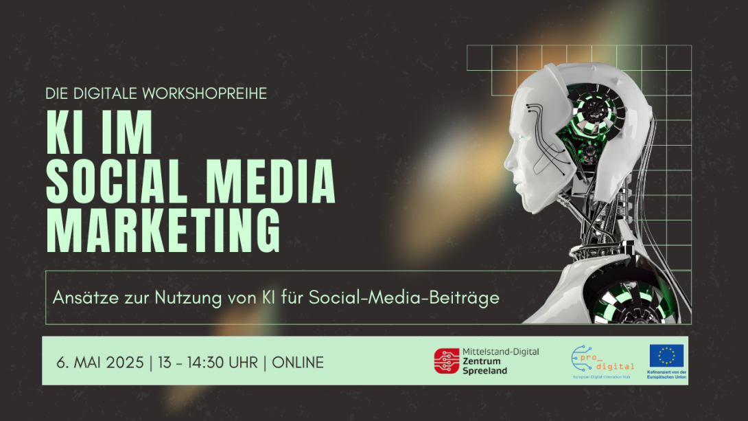 Plakat zur Ankündigung einer Veranstaltung zum Thema KI im Social Media Marketing