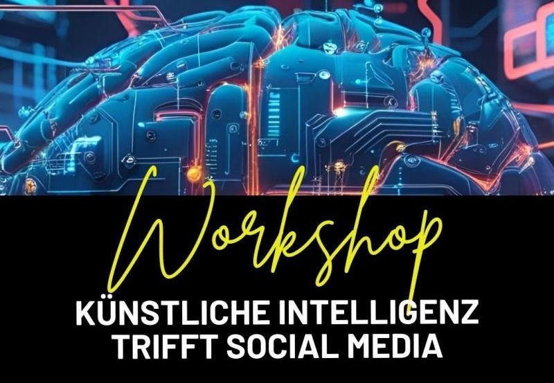 Flyer für die Veranstaltung KI im Social Media Marketing. 