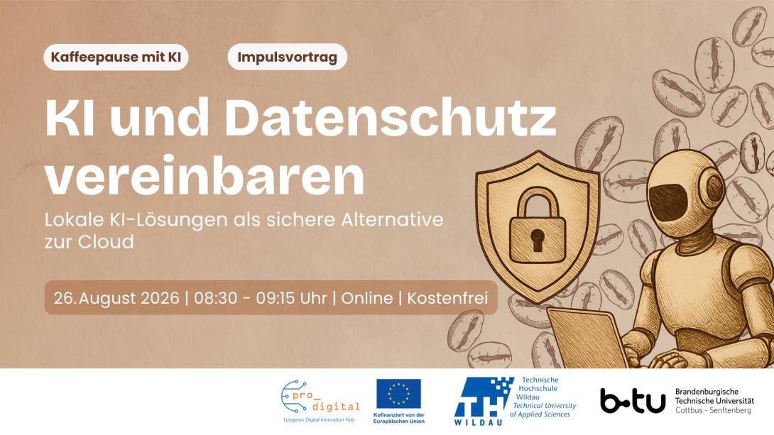 Flyer zur Veranstaltung - Kaffeepause mit KI - KI und Datenschutz vereinbaren