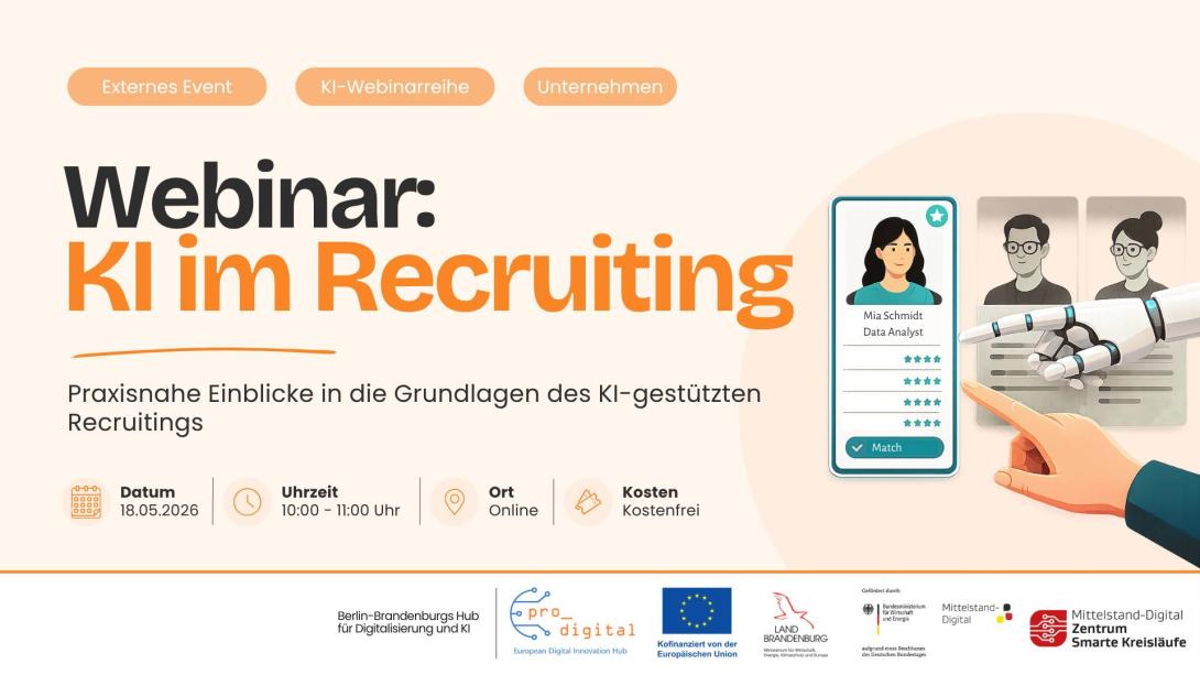 Flyer zur Veranstaltung - Webinar: KI im Recruiting - Mittelstand-Digital Zentrum Smarte Kreisläufe