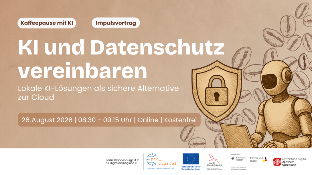 Flyer zur Veranstaltung - Kaffeepause mit KI - KI und Datenschutz vereinbaren