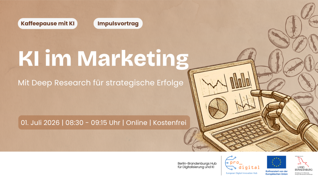 Flyer zur Veranstaltung - Kaffeepause mit KI - KI im Marketing