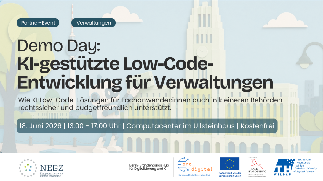 Flyer Demo Day “KI-gestützte Low-Code-Entwicklung für Verwaltungen”