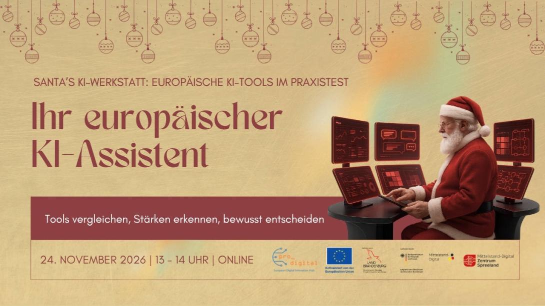 Flyer zur Veranstaltung Santa’s KI-Werkstatt - Ihr europäischer KI-Assistent