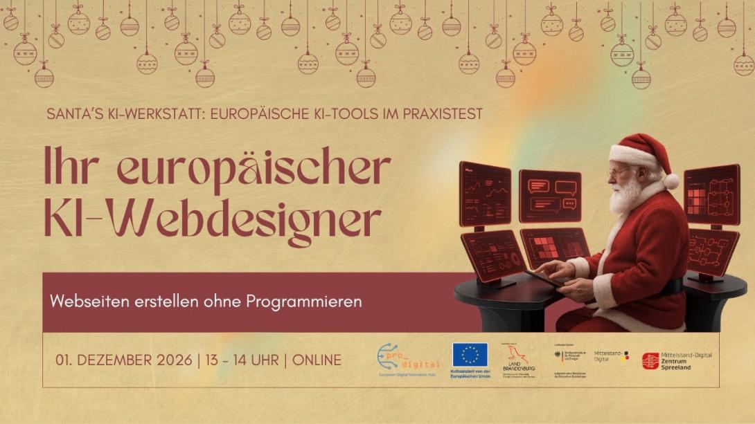 Flyer zur Veranstaltung Santa’s KI-Werkstatt - Ihr europäischer KI-Webdesigner