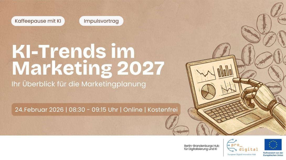 Flyer zur Veranstaltung Kaffeepause mit KI - KI-Trends im Marketing 2027
